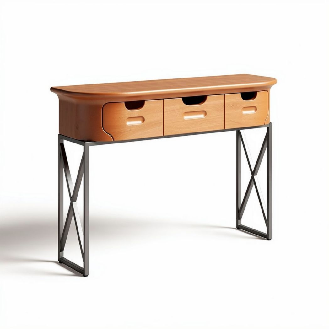 Wooden Console Table with Three Drawers for Entryway Storage Made of Engineered Wood and Metal 120 x 40 x 75cm
