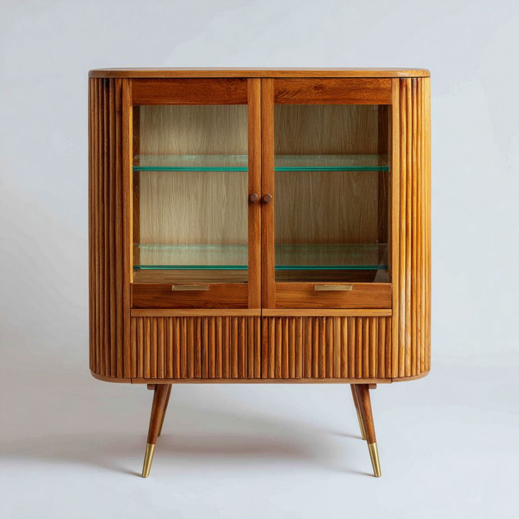 Glass Front Display Cabinet for Living Room or Office Use, Wooden Frame, 90 x 40 x 100cm