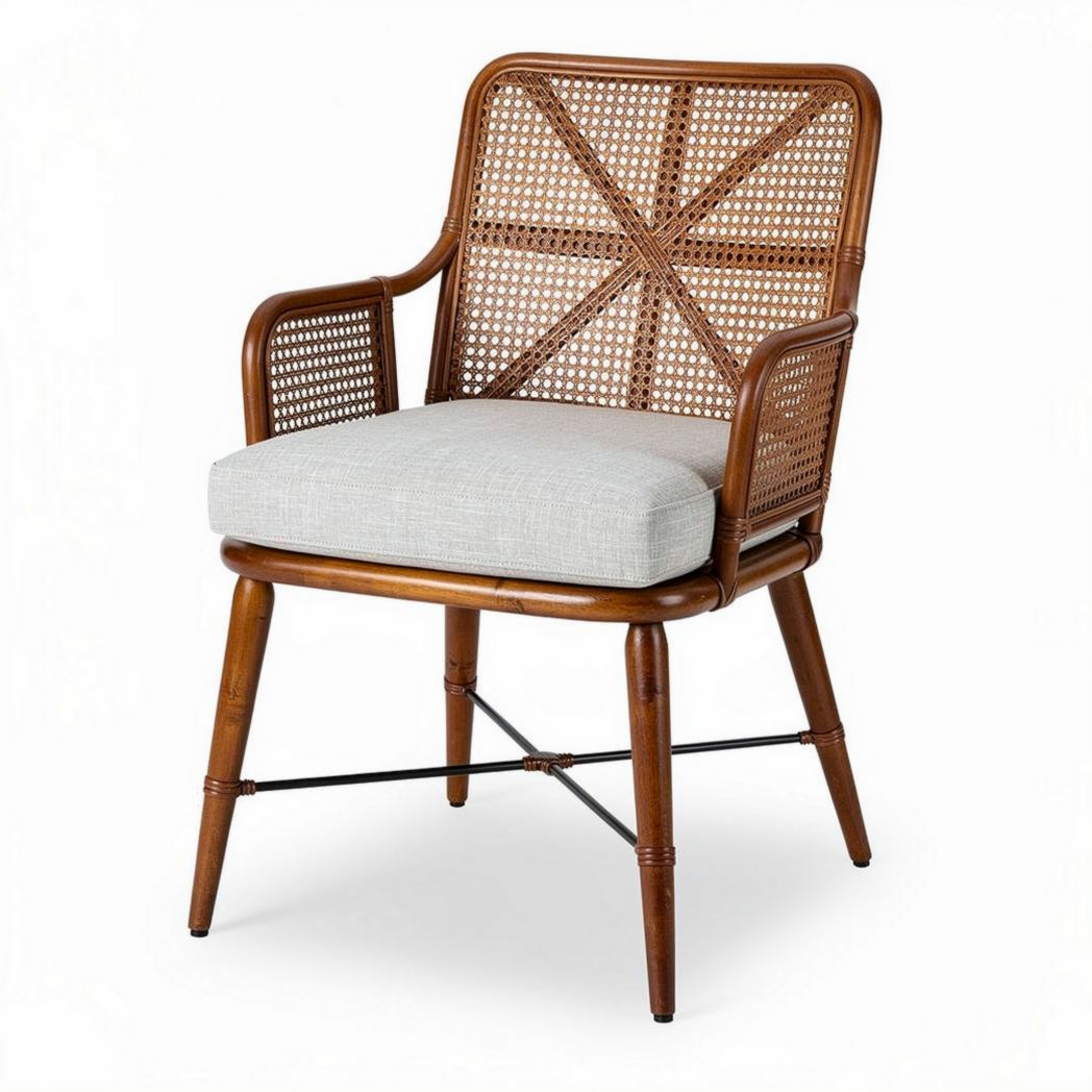 Rattan Accent Chair for Living Room Use – Natural Rattan and Wood – 60 x 60 x 85cm