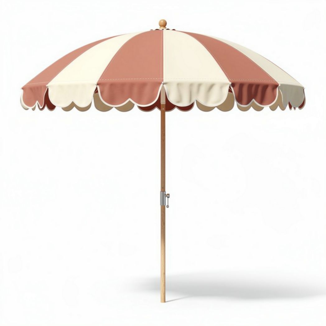 Striped Canopy Beach Umbrella for Sun Protection Made of Fabric and Wood 250 x 250 x 230cm