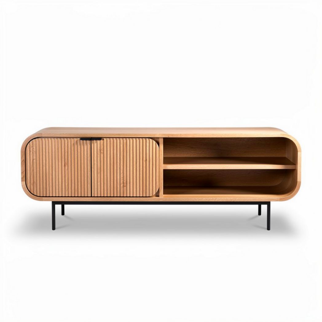 Walnut Wood TV Stand with Open Shelf and Drawers – 150 x 40 x 50cm